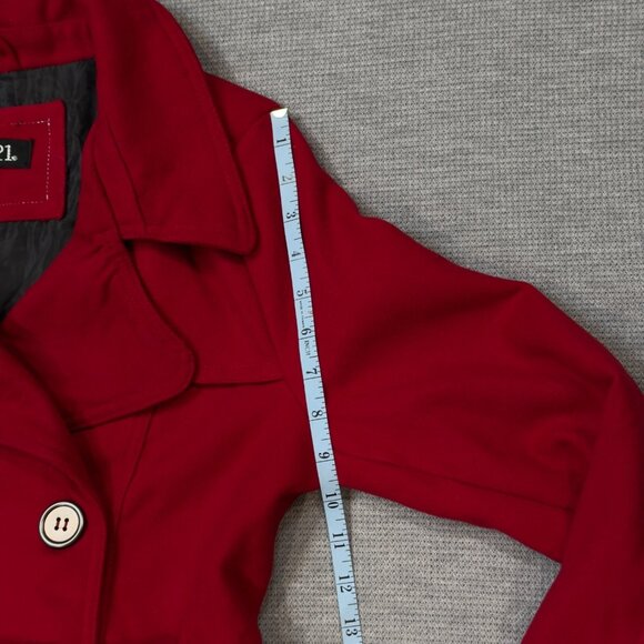 Rue 21 Womens Red Pea Coat Double Breasted Long Sleeve Belted Zip Pockets Size M - Picture 14 of 16